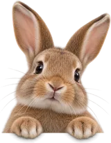 Playful bunny peeking over the top edge of the card